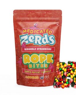 Who ever said medicating can’t be fun has never had a Magic Mushroom Medicated Zerds Rope! These candy treats will satisfy your adult sweet tooth while also providing a hefty 4000mg of Blue Meanie Magic Mushroom all in one package! A fun twist on Wonka’s famous recipes and techniques, these Magic Mushroom infused candies are made with a Magic Mushroom infused gummy “rope” that is then covered in sour, tangy crunchy Zerds for a truly fun experience. Contains: 4000mg Mushroom (4 Bites x 1000mg each) Please note: Activation time varies – allow 60 minutes before consuming anymore. Lab tested.